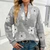 Women's Floral Pattern Half-zip Sweater Winte Warm Print Sweater