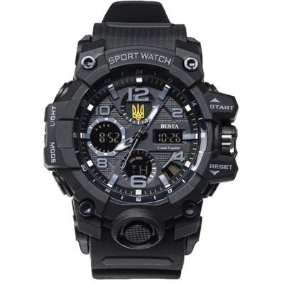 Men's Sports Tactical Watch Besta Peremoga Black with the Coat of Arms of Ukraine