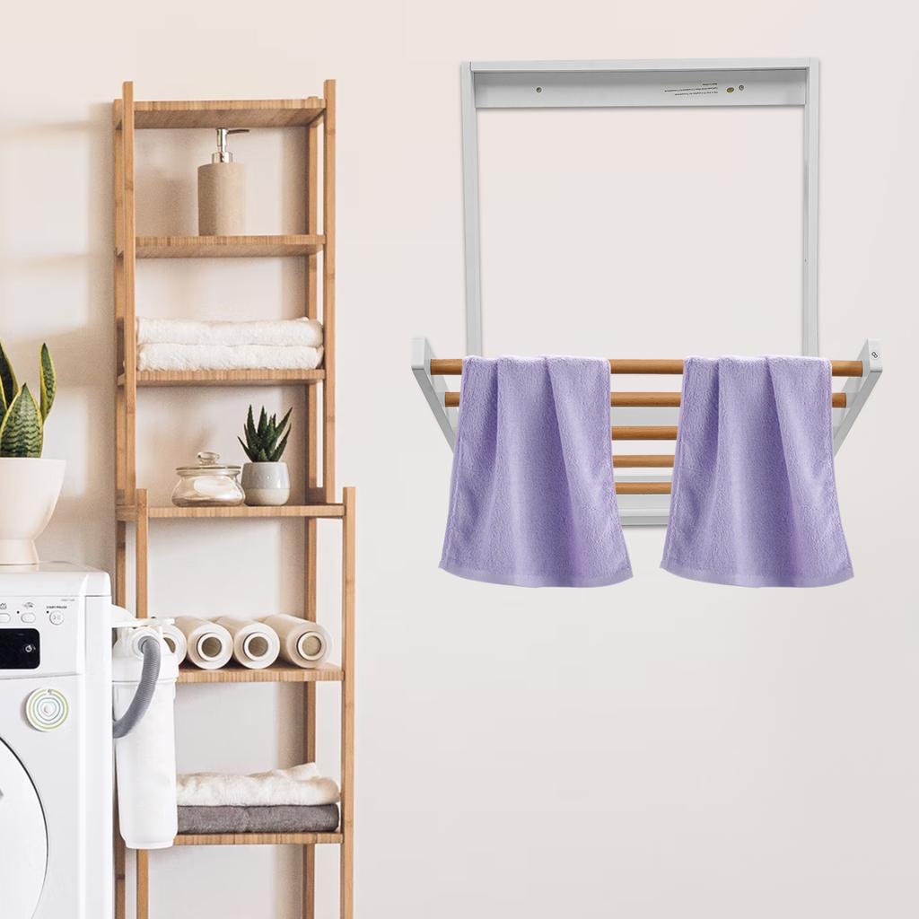 Door/Wall Mounted Folding Clothes Drying Rack, 5 Hanging Rods White Space-Saving Laundry Organizer for Small Spaces & Apartments