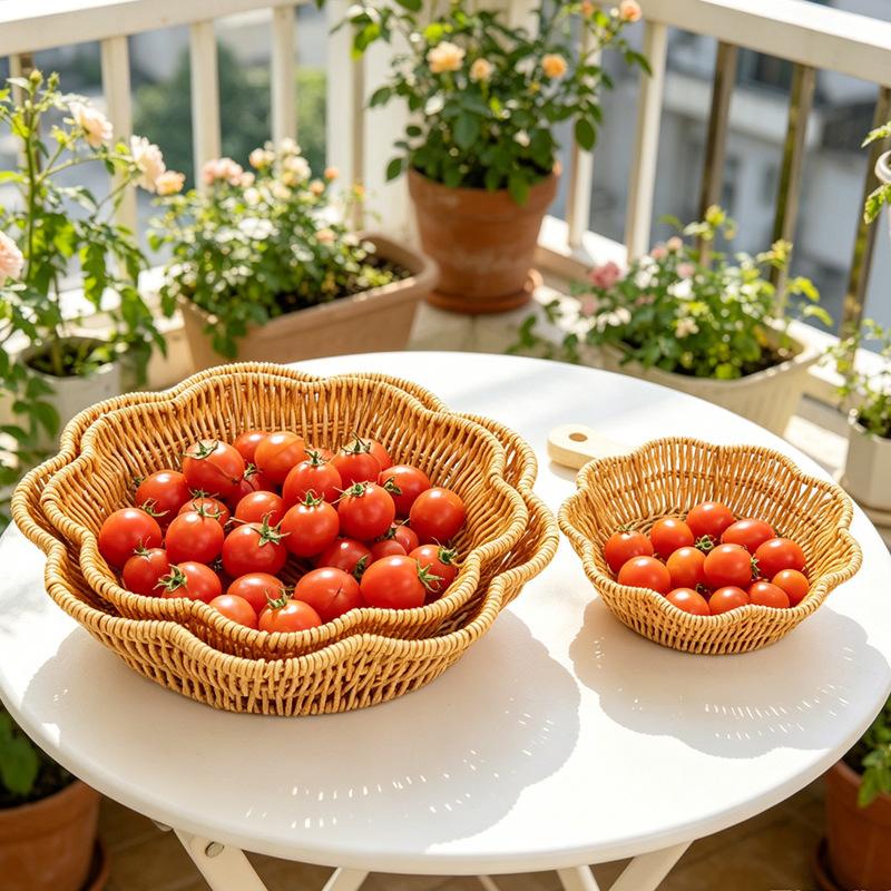 Woven Storage Basket Imitation Rattan Organizer Fruit Bread Container Home Kitchen Restaurant Display Tray Durable Multi-Use