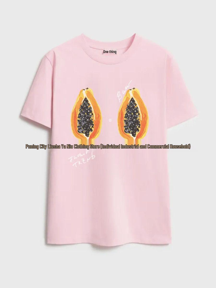 

Women s 100% Cotton Short Sleeve Papaya Print Top - Sexy, Sweet, and Versatile for Commute and Casual Wear. XL розовый