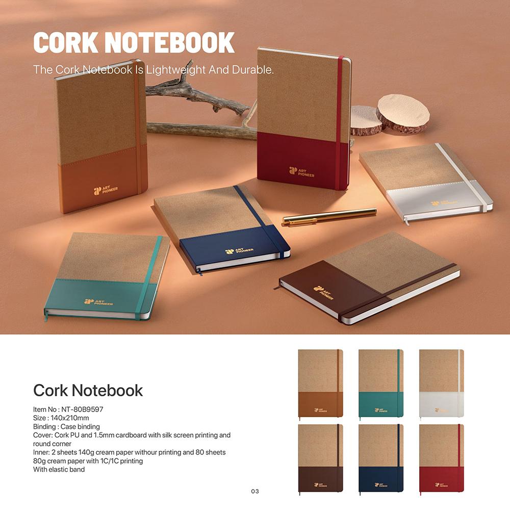 Natural Cork Hard Cover Notebook Lightweight and Durable Co-Friendly Cork Notebook (Brown,140x210mm&140x210mm)
