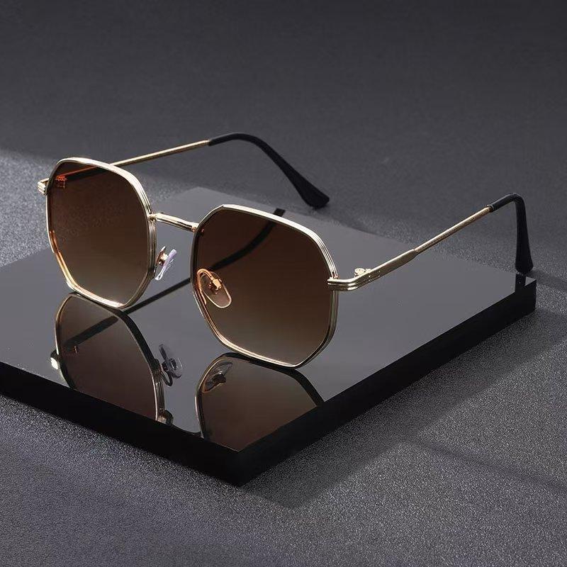 New Polygon Metal Sunglasses Vintage Luxury Brand Design UV400 Protection For Women Men Mirror Sun Glasses