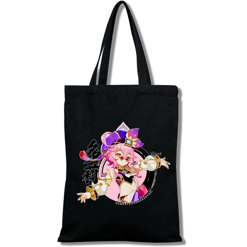 Холщовая сумка с принтом Genshin Impact, персонализированная, креативная, на плечо, студенческая, модная, ручная покупка no zipper