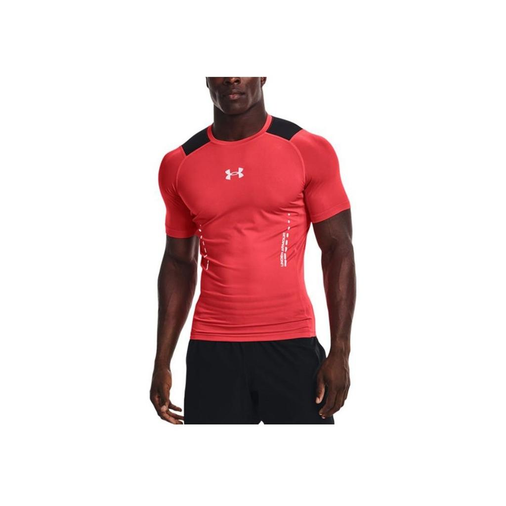 Under Armour Solid Logo Print American Vintage Dopamine Fitted Crew Neck T-Shirt Men Tops Red 1370657-628