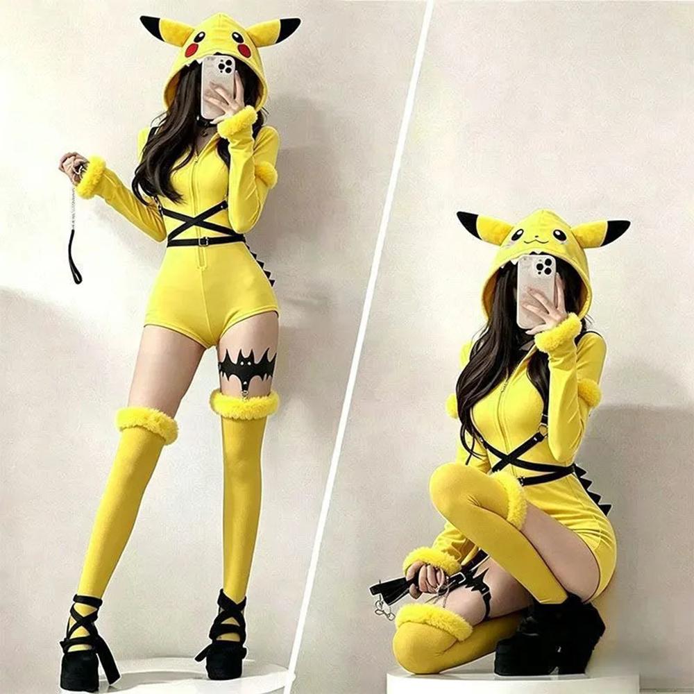 Costume Cosplay Topo Giallo Anime Tuta Gialla Peluche Kawaii Body Sexy Uniforme con Cappuccio Vestiti per Halloween Carnevale