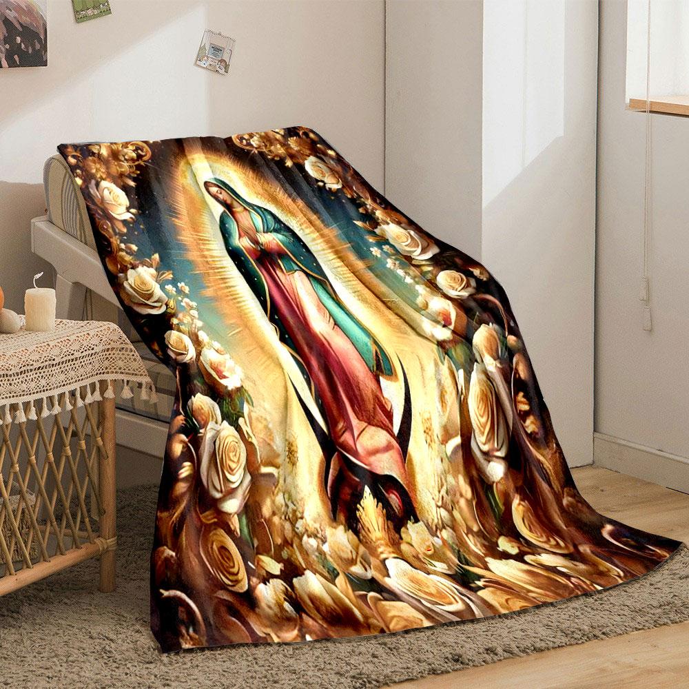 Serene Madonna with Golden Roses print blanket soft and cozy perfect for the living room bed sofa or a nap,gift