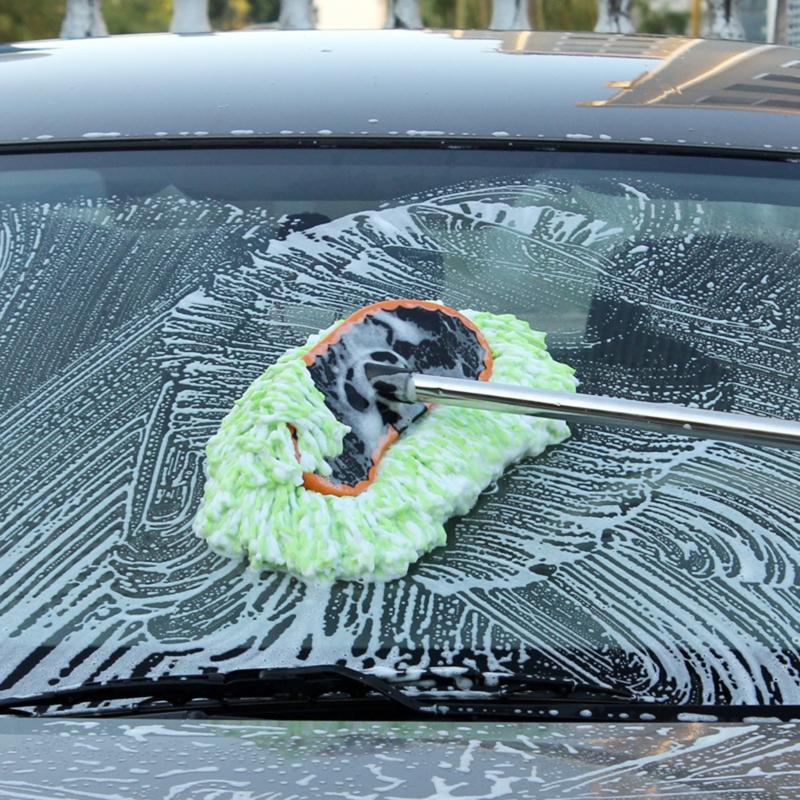 Escova para lavagem de carros com cabo longo, escova para lavagem de carros em chenille, esfregão macio e telescópico flexível para lavagem de carros