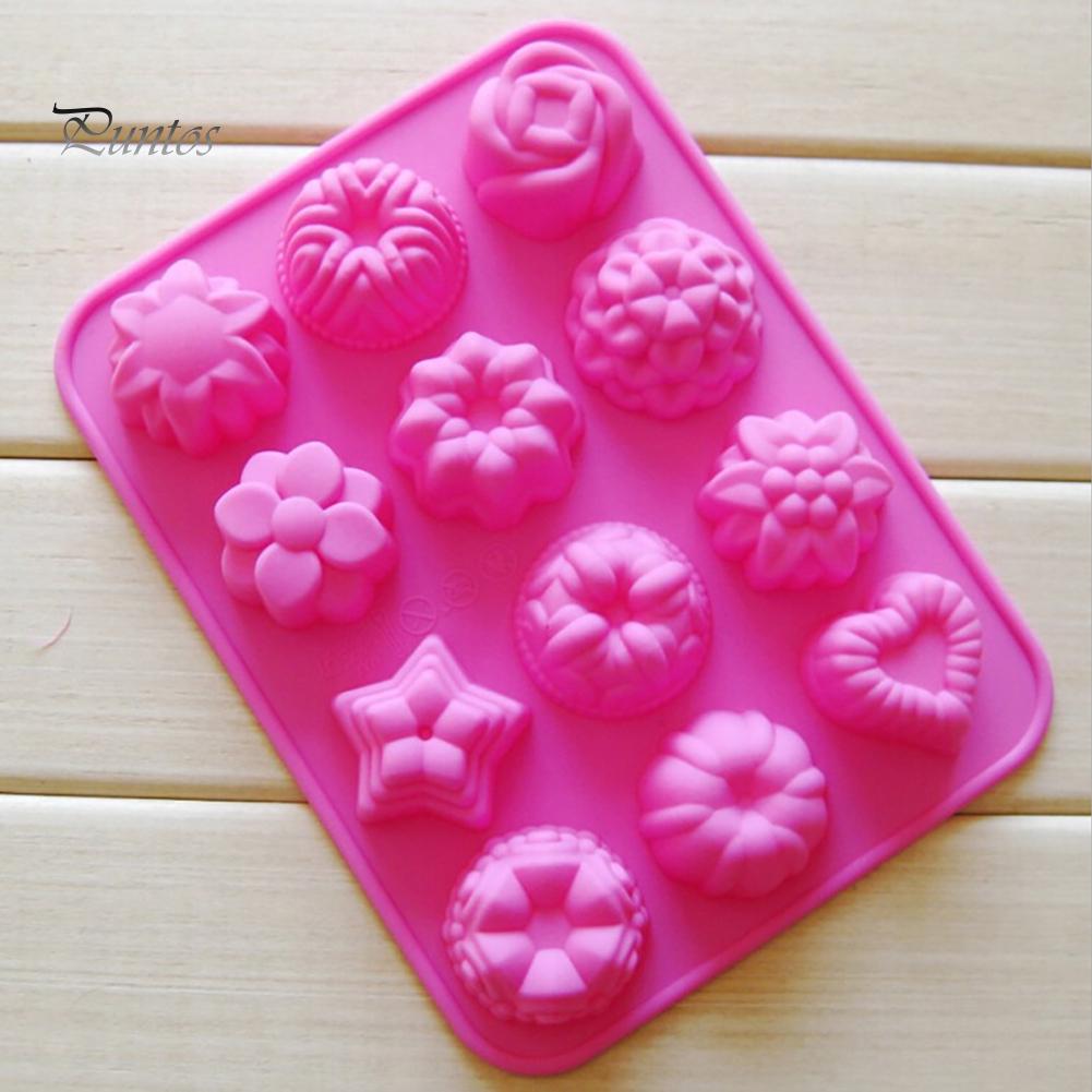 Puntos DIY Silikon 12 Löcher 3D Blume Fondant Schokolade Kuchen Süßigkeitenform Backwerkzeug