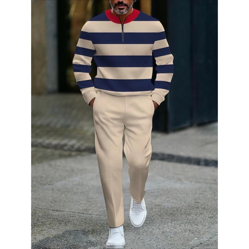 Spring Autumn Fashion Streetwear Men's Long-Sleeved Half-Zipper Stand-Up Collar Casual Sportswear Men's Clothing Two-Piece Set