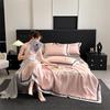Sleeping Grid Washed Ice Silk Digital Wide Edge Embroidery Summer Quilt Four Piece Set/single Summer Quilt - Bella Series