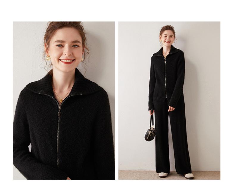 Women's Colorful Dots Cashmere Zipper Cardigan Sweater - Gentle Style, New Autumn Winter 2023 Collection