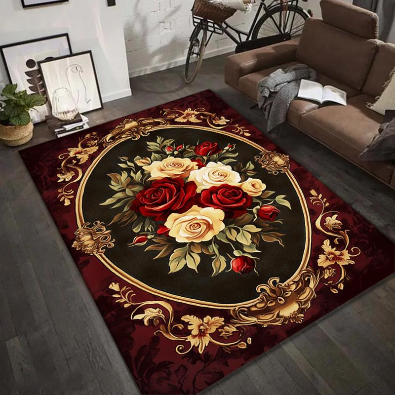 Dywan Retro Floral Luksusowy Czerwony Biały Różany Wzór Mata Podłogowa do Przedpokoju Sypialni Salonu Nie Łączony Duży Dywan