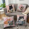 Whimsical Reading Cat Pillow Covers - Charming Decor for Book Lovers' Spaces