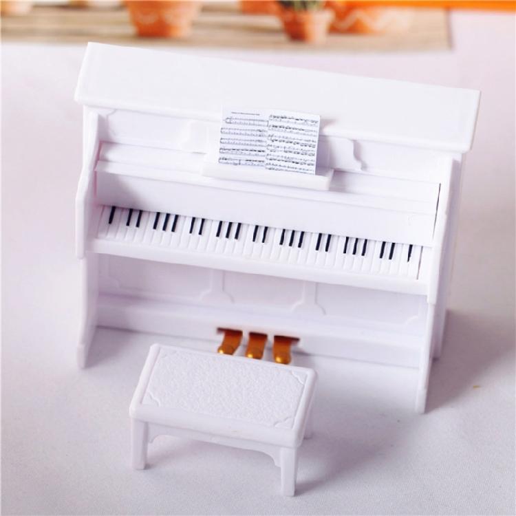 Mini Miniature Piano with Stool for 1:6 1:12 Dollhouse Musical Instrument Ornament Photo Props Doll House Model for Kids