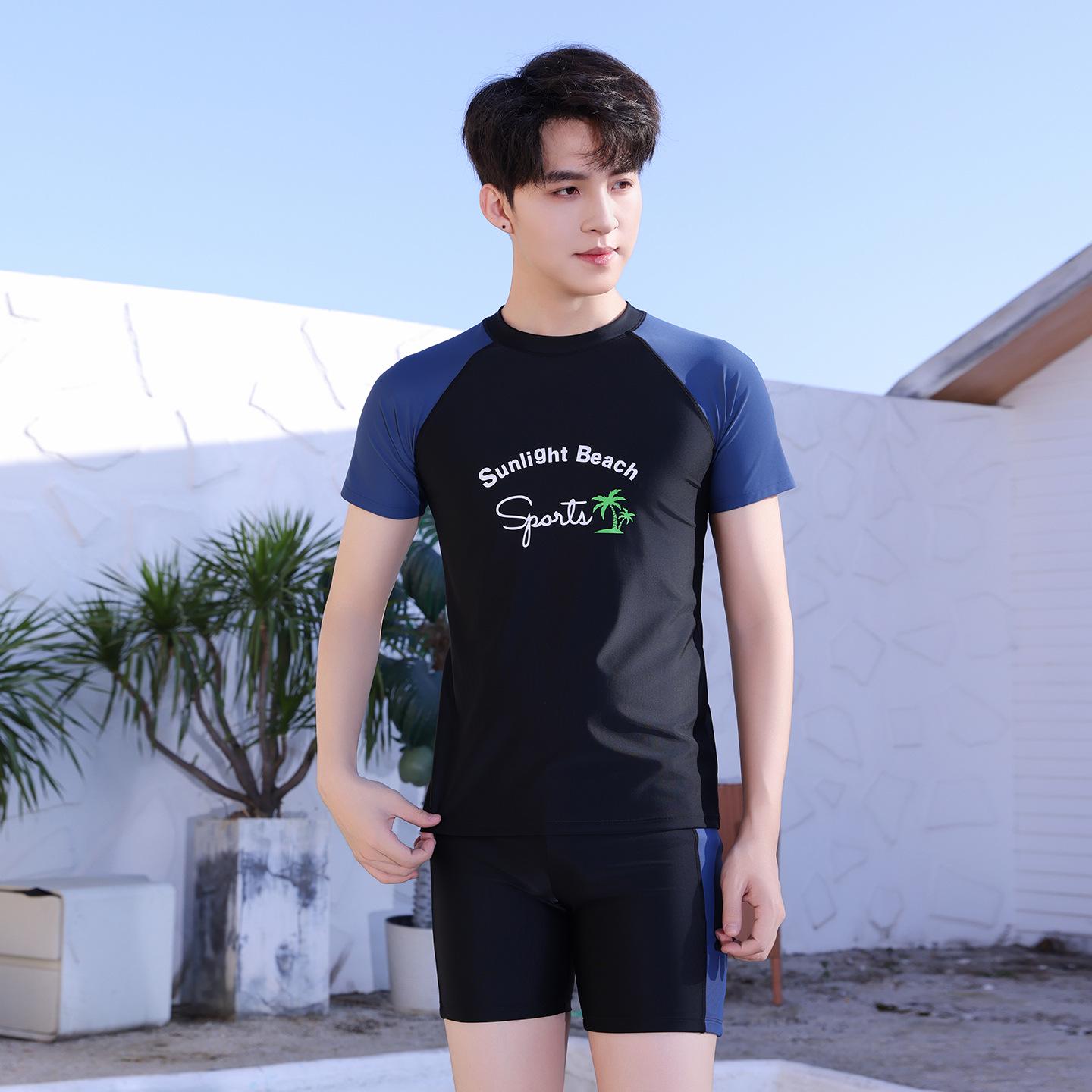 2026 Men s Quick-Dry Short Sleeve Sun Protection Surfing Swimsuit M (48-58KG) чёрный
