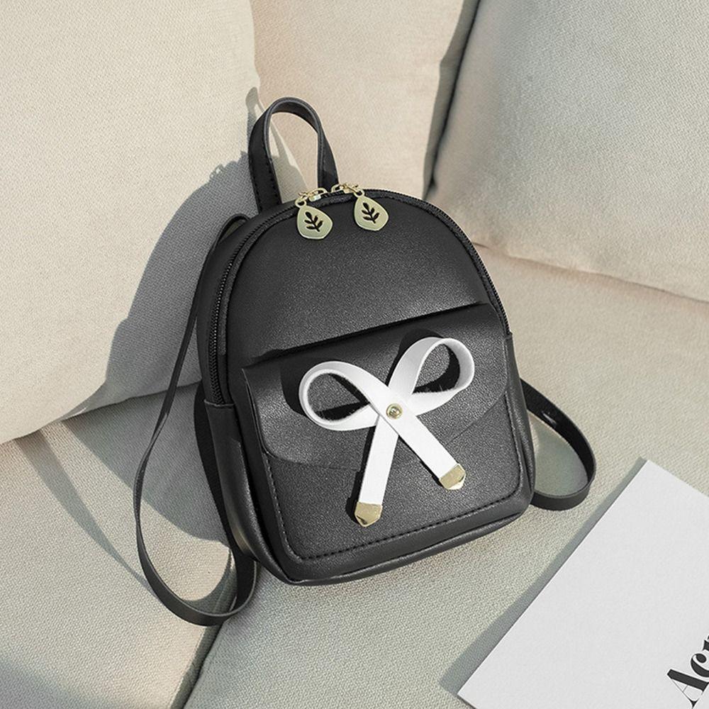 Cute Handheld Mini Backpack Bow-knot Leaf Hollow Shoulder Bag PU Leather School Bags Women
