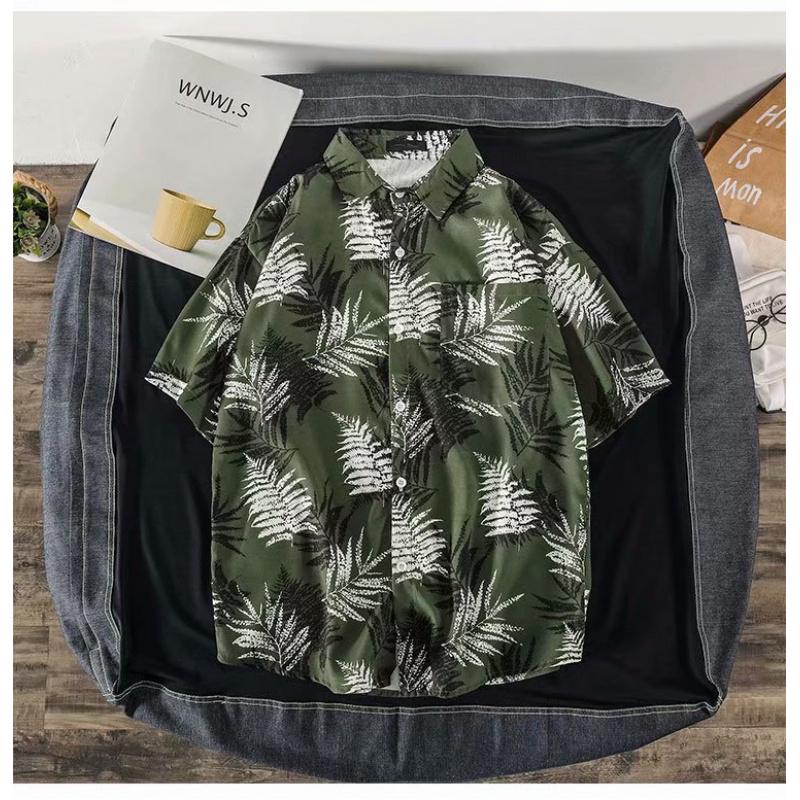 Men's Floral Short-sleeve Shirt, Korean Style, Loose Fit, Summer Vintage, New Trendy and Stylish Hawaiian Style