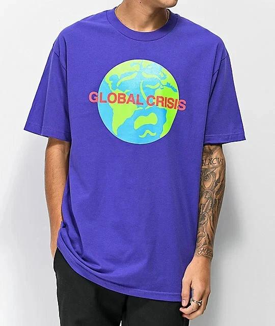 

Mens Global Crisis Purple Streetwear Planet Graphic Shirt New XL 4XL