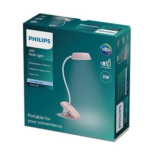 Čtecí lampička - Philips - Model s klipem - Růžová barva - LED osvětlení - Současný design