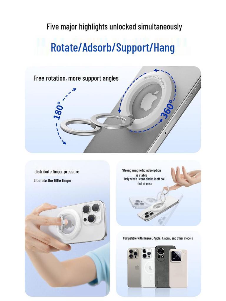 Magnetic 360° Rotating Dual-Sided Phone Holder with Folding Ring Support