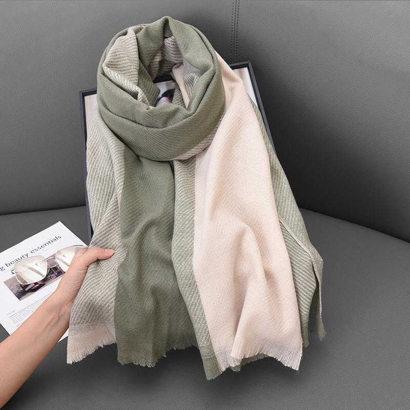 

Женский универсальный теплый шарф-накидка с пушистой отделкой, новый дизайн, двусторонний, цветовые блоки, похож на шарф из шерсти мериноса One Size циан