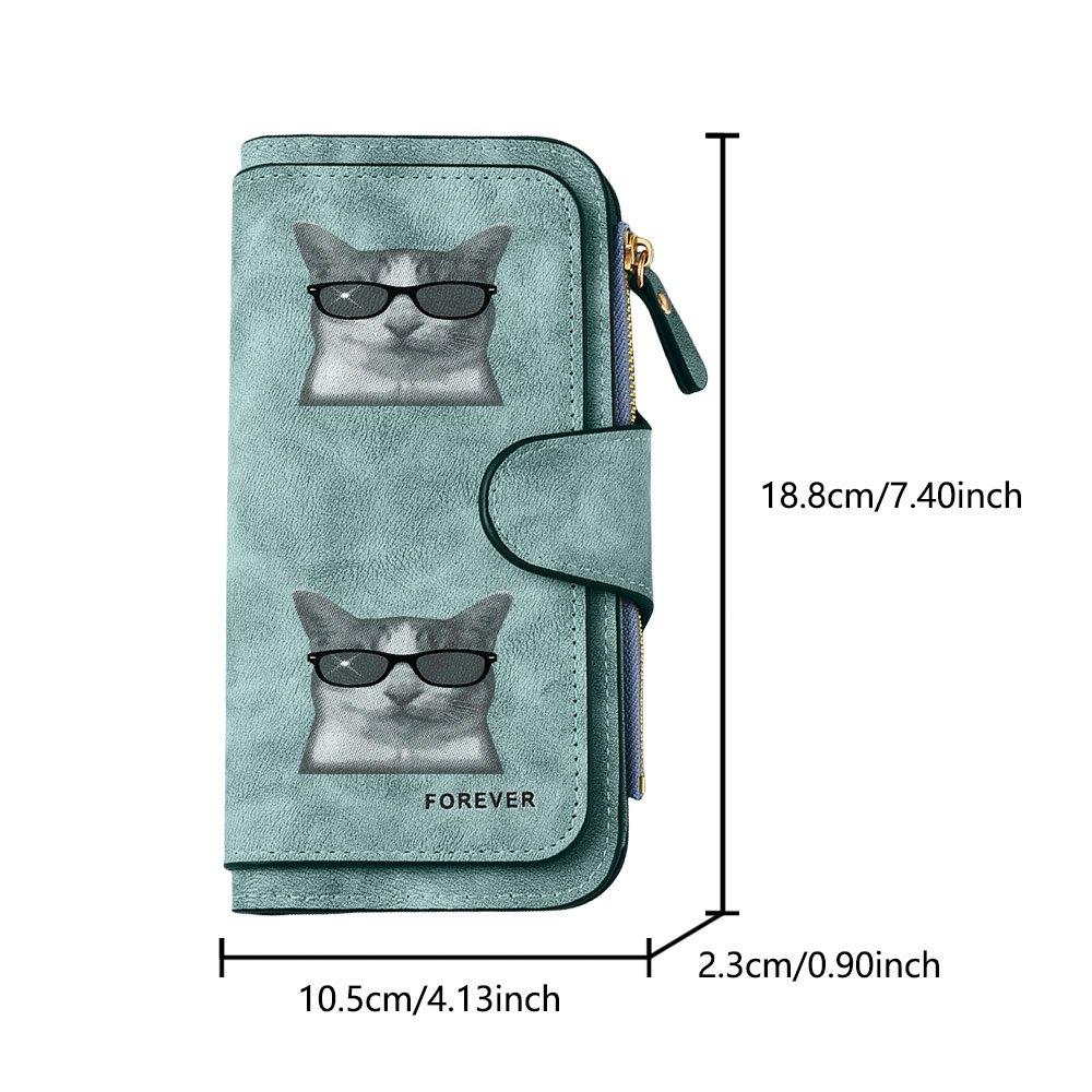 Cat with Sunglasses Long Zipper Wallet, Large Capacity Card Holder, Unisex Clutch Bag, Fashionable Zipper Coin Purse, Suitable for Daily Use, A Great