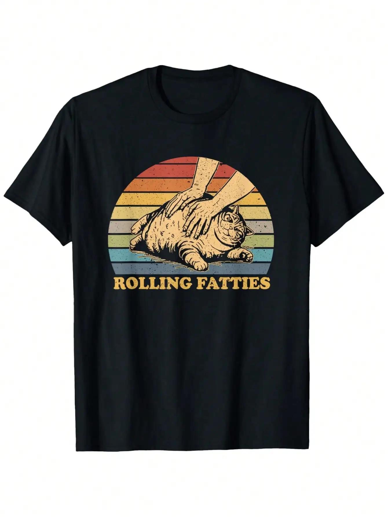 

Funny Cat TShirt 100 Cotton Black Cat Rolling Fatties Funny TShirt Single Side Printed Short Sleeve SXXXL 1pc 180g 3XL