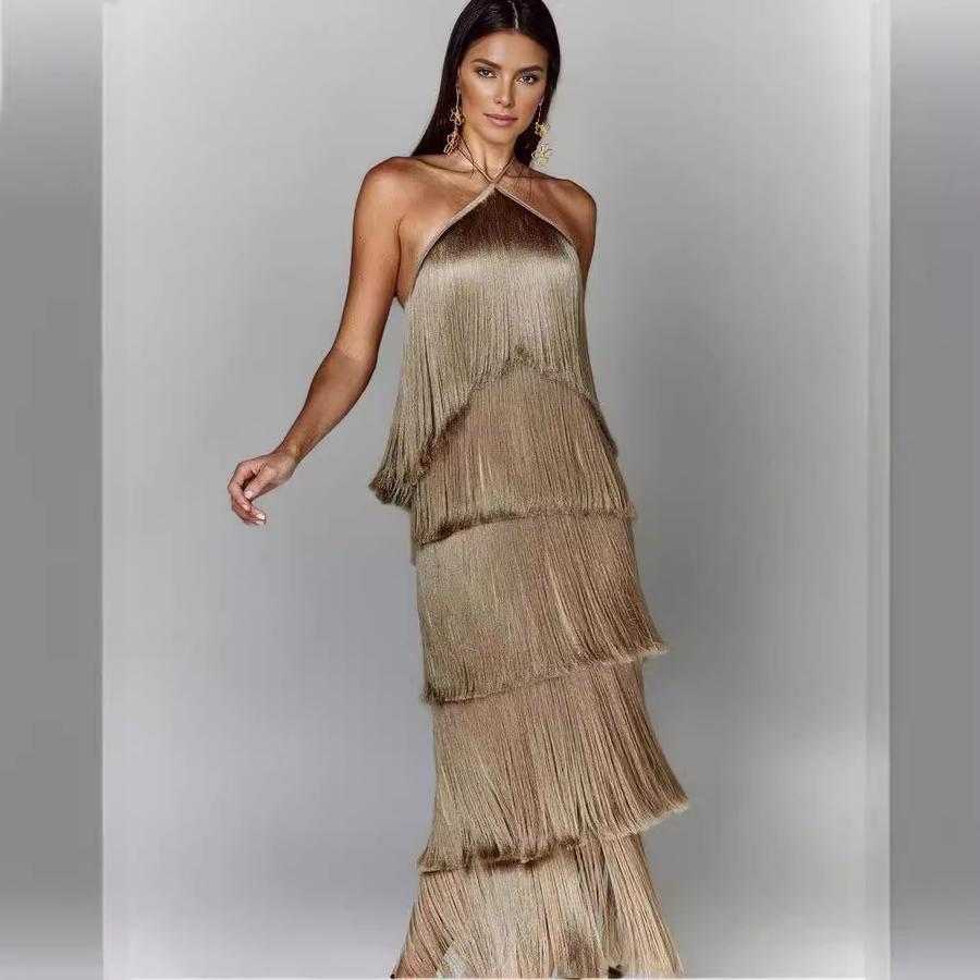 Fashion Suspended Chandelier Backless Slit Dress