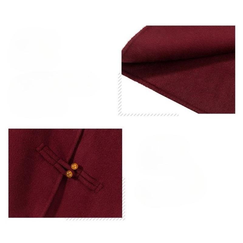 Gray Wool Coat Women Autumn Winter Middle Long Length Petite Pure Color Button Design Outerwear