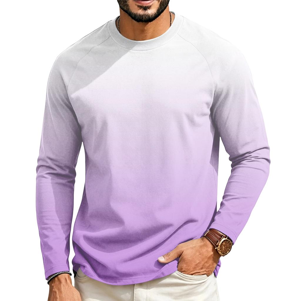 Men's Long Sleeve Raglan T-Shirt with Gradient Design for Casual Everyday Wear