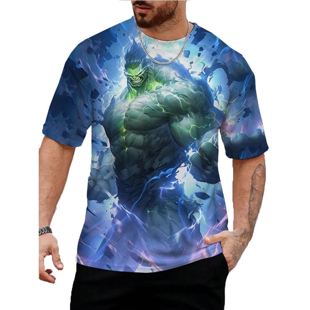 Marvel Hulk Print T-Shirt Für Männer Sommer Cartoon Tops T-Shirts Männlich Lässig Stilvoll Kurzarm Kleidung Mode Trendig Streetwear