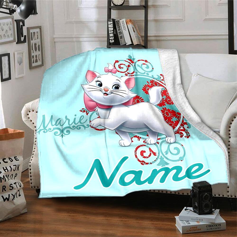 Custom Name Adorable Aristocats Art Flannel Blanket for Super Soft Cute Comfort Blanket for Travel Bedding Couch Sofa Blanket