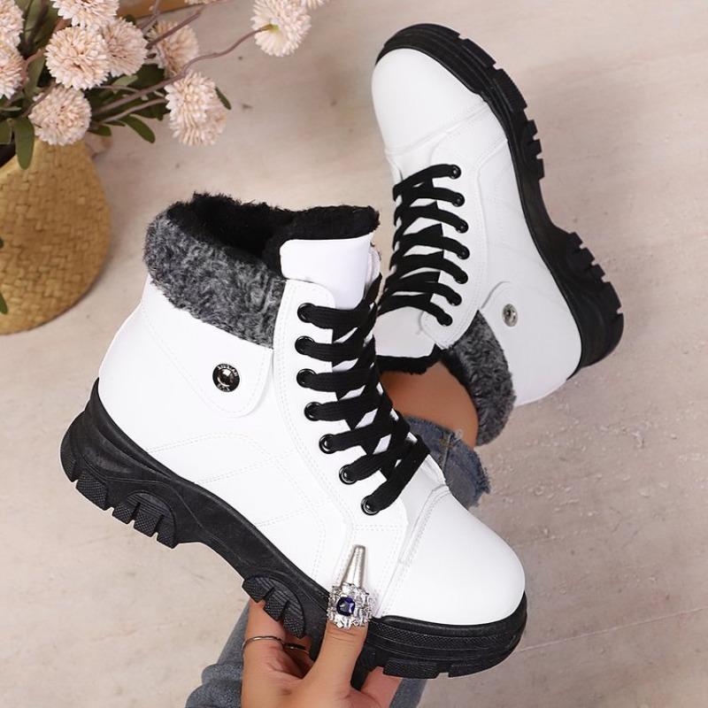 Fashion Fashion Cotton Boots Winter New Round Toe Front Lace-Up Platform Anti-Slip Wear-Resistant Booties