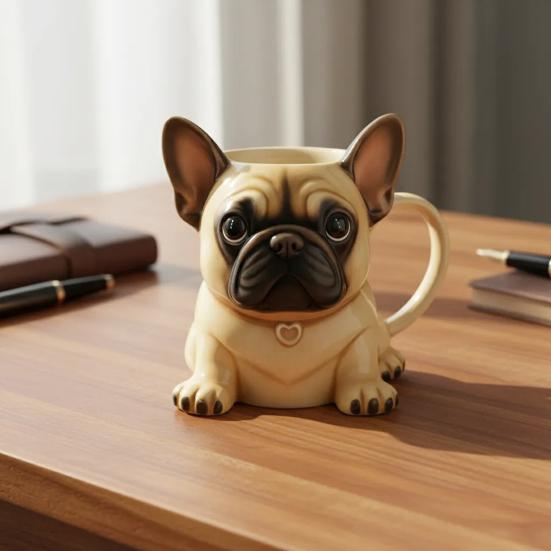 Ceramic Mug Large Capacity French Bulldog Shape Handcrafted Microwave-safe Coffee Cup Reusable Kitchen Essential