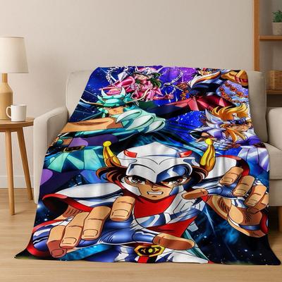 Retro Anime Saint Seiya Gold Saint Cartoon Flannel Blanket,Cozy Soft Throw Blanket for Home Bedroom Bed Sofa Picnic Cover Kids