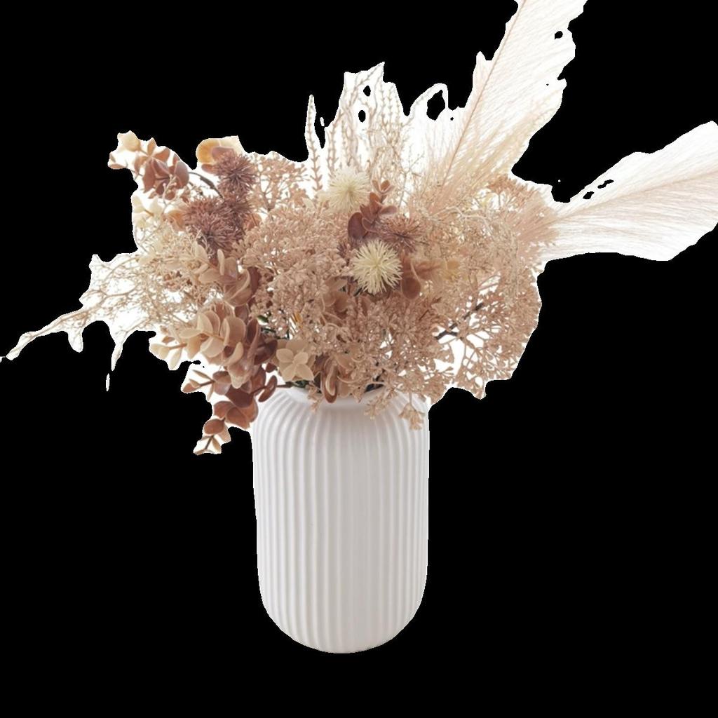 Wabi-Sabi Retro Floral Arrangement with Eucalyptus & Reed Grass for Home Decor & Photography