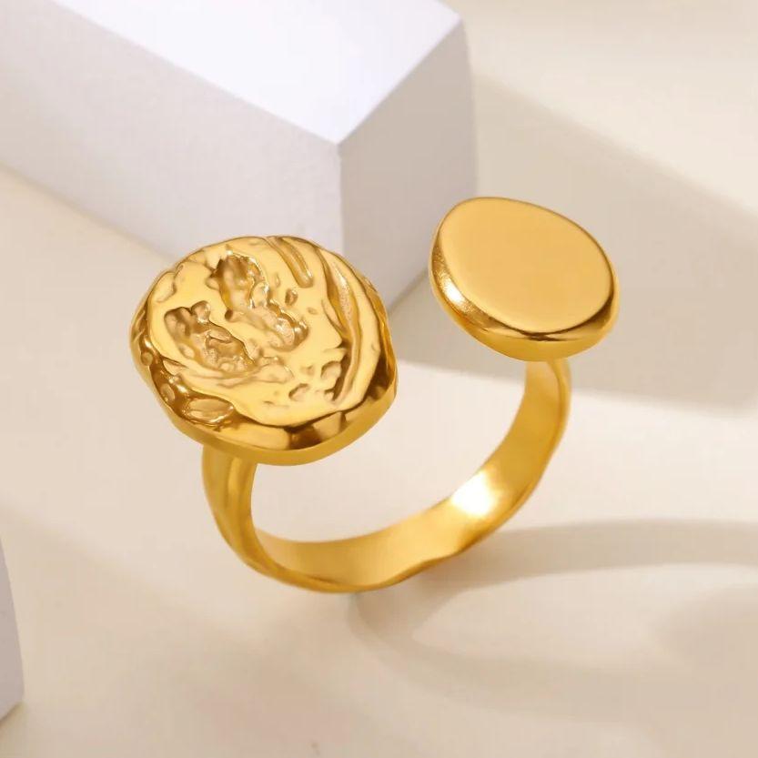 Geometric Texture Rings For Women Gold Plated Stainless Steel Ring Wedding Aesthetic Christmas Jewelry Gift