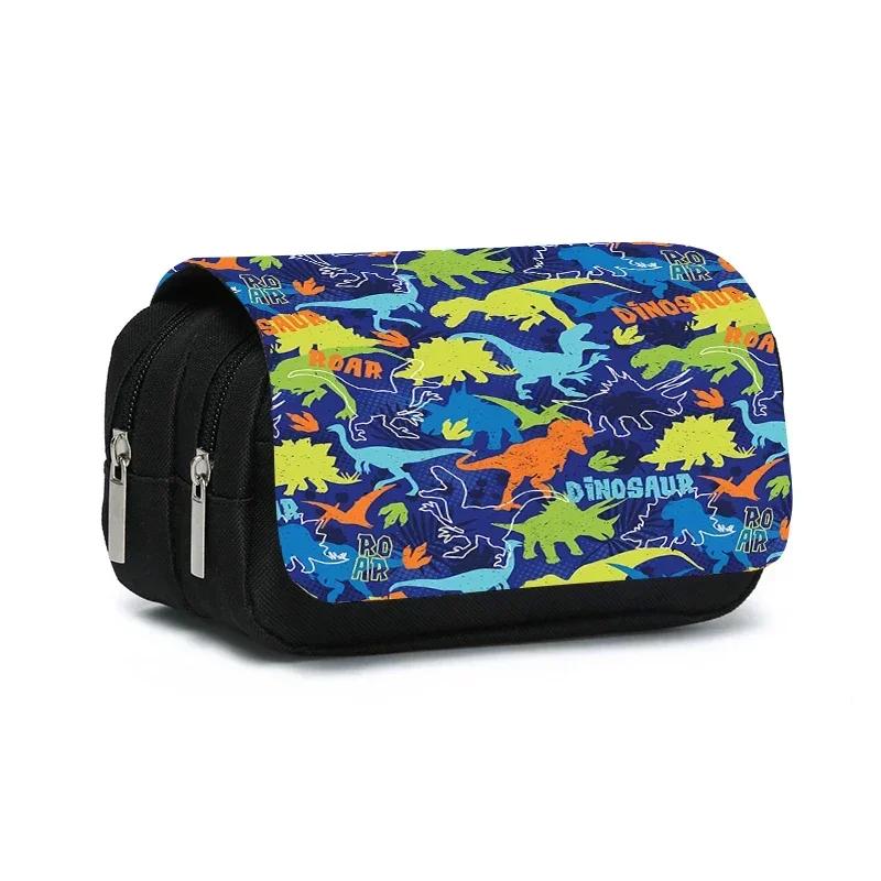 Dinosaur Print Double Layered Flip Pen Case for Boy and Girls Best Gifts 3D Cartoon School Supplies Pencil Bags for Children