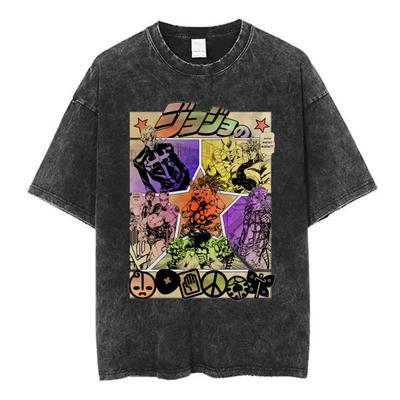 La extraña aventura de JoJo: Camiseta Oversize Lavada Vintage Collage de Personajes de Golden Wind | Camiseta Unisex Streetwear de Anime