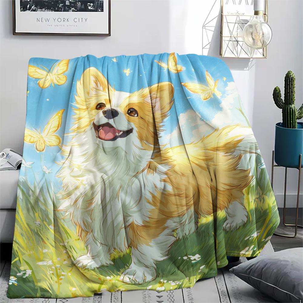 

Cartoon Corgi pattern Flannel Blanket, High quality Comfortable for All Seasons, Home Decor, Warmth and Comfort, Perfect for Gifts. 80cm x 120cm