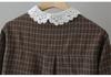 Plus Size Women's 2026 Spring Plaid Coat with Lace Collar Cardigan - Slimming Long Sleeve Shirt