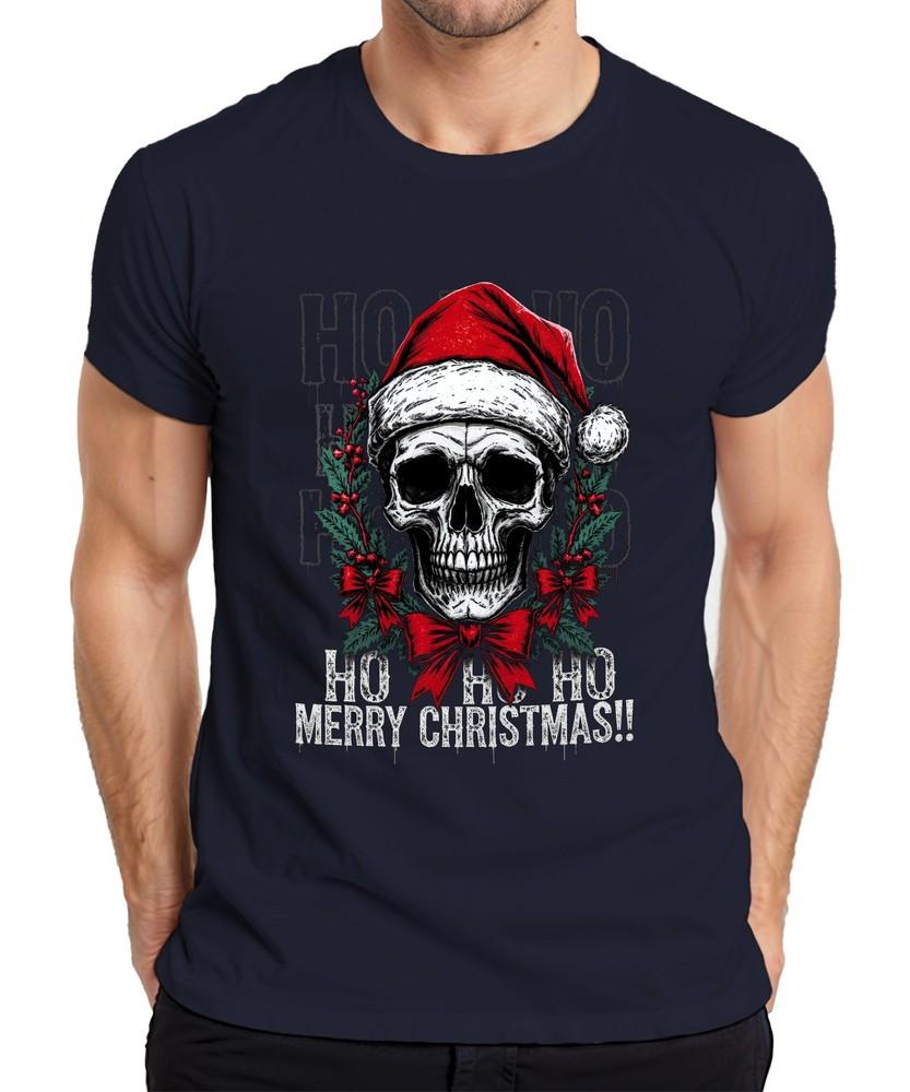 Ho Ho Ho Merry Christmas Skull Xmas Wreath Gothic Evil Unisexs Tshirt S