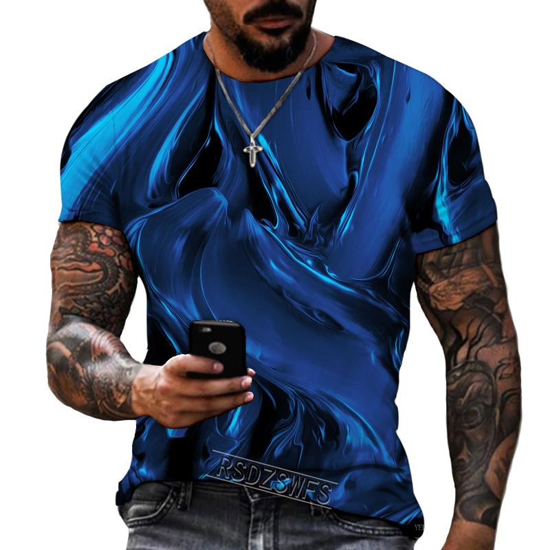 Blue And Black Color Mix And Match 3D Printing Men's Round Neck T-shirt Lycra Polyester Fabric Casual Brand Clothing Oversized
