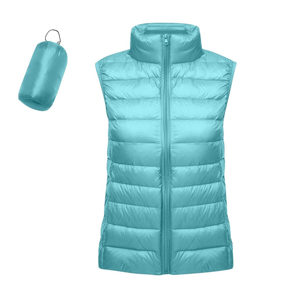 Women's Lightweight Down Jacket, Solid Color, Stand Up Collar, Down Vest With Pockets