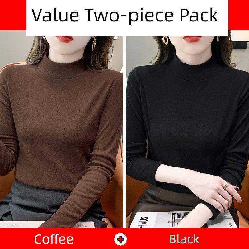 Anti-Static Pure Cotton Large Size Half-High Collar Base Shirt for Women in Autumn and Winter, New Slim-Fit T-Shirt for Layering