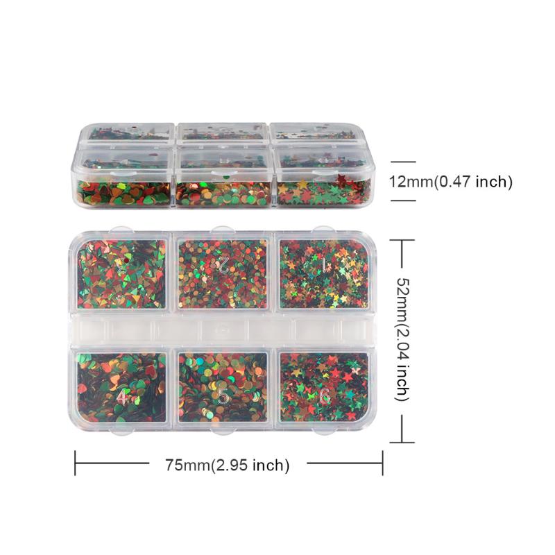 

6 Grids Christmas Nail Glitter Nail Sequins Star Autumn Winter DIY Nail Decorations Sequins DIY Charm Manicure Supplies Flash