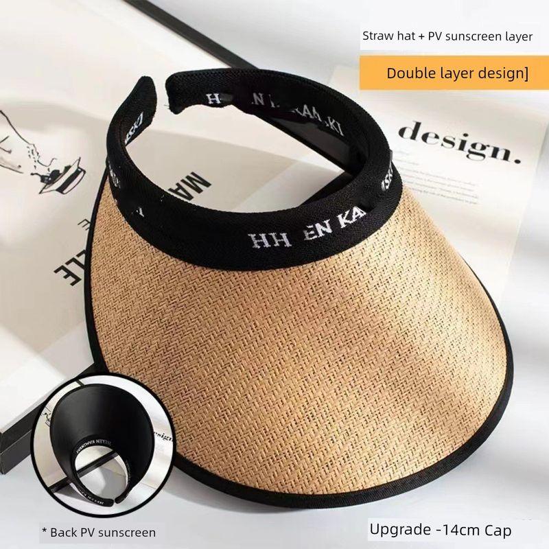 

Travel Straw Hat Vinyl Sun Protective Breathable Air Top UV Protection Big Brim Cover Full Face Outdoor Summer Beach Female Kakh Adjustable