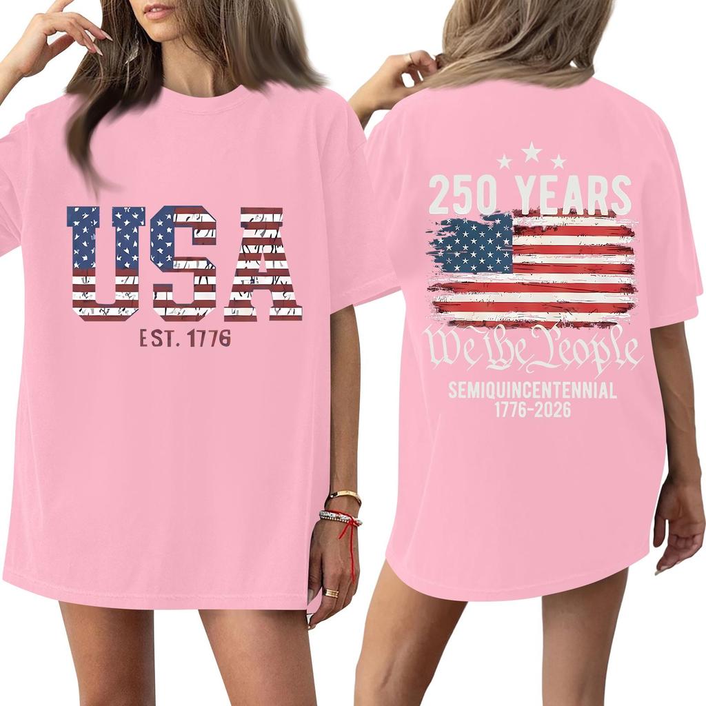 Women's Fashionable Casual Short-Sleeve Round Neck Printed T-Shirt For The 250th Anniversary Of The Founding Of The United States