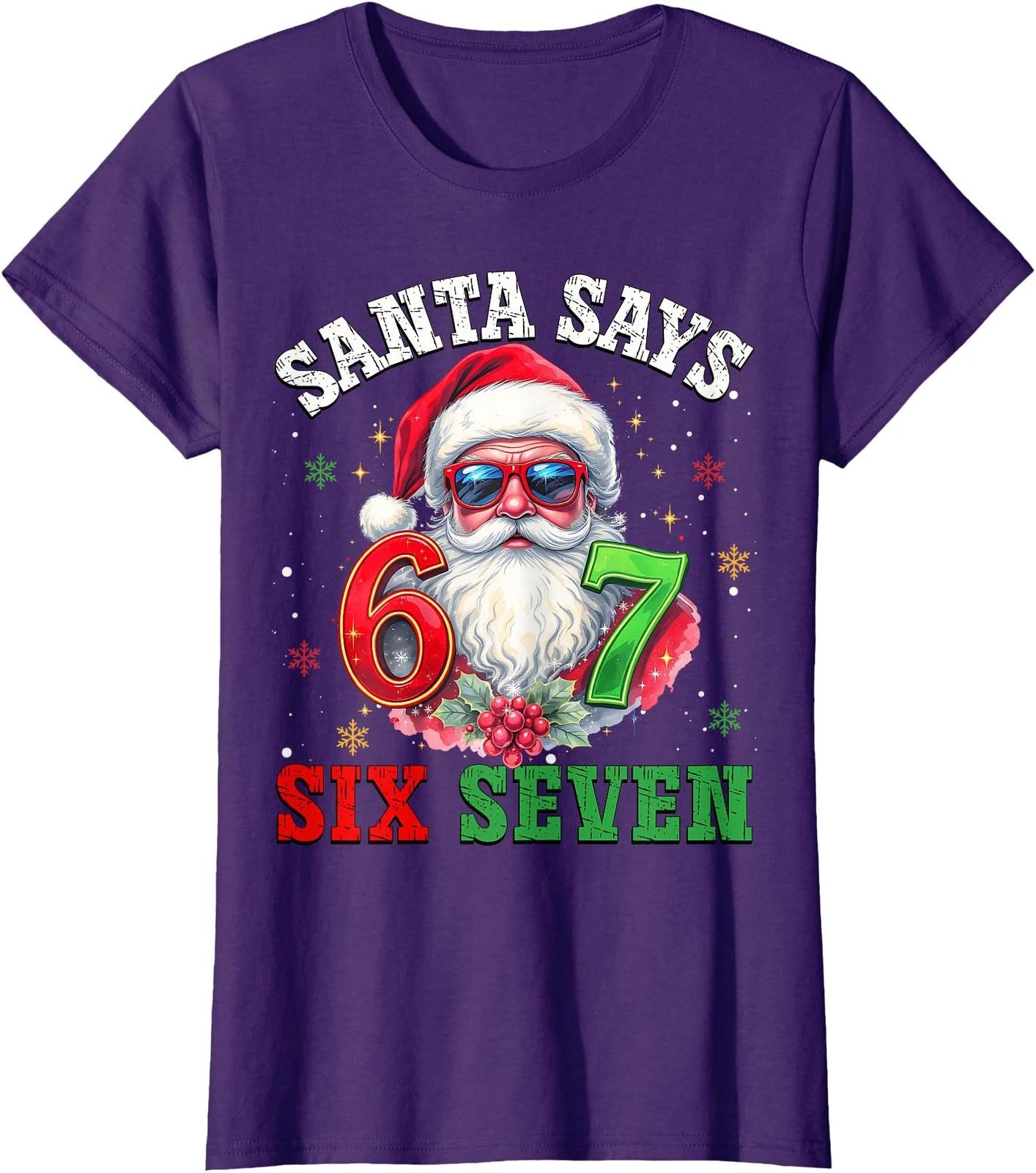 Meme Six Seven Santa Funny Christmas Gen Z Meme Ladies  V-Neck Tshirt 3XL